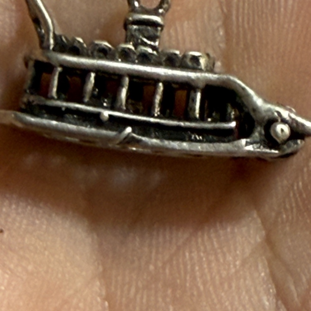 Vintage rare sterling, silver tug boat Charm Pendant